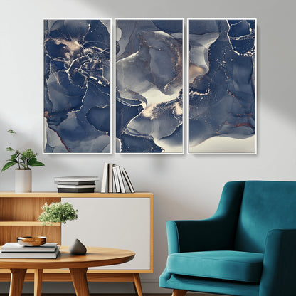 28282-MGV-CV-36X24-Blue Abstract Wall Art – Modern Ink Swirl Canvas Print, Contemporary Navy and Gold Painting for Living Room, Bedroom, Office or