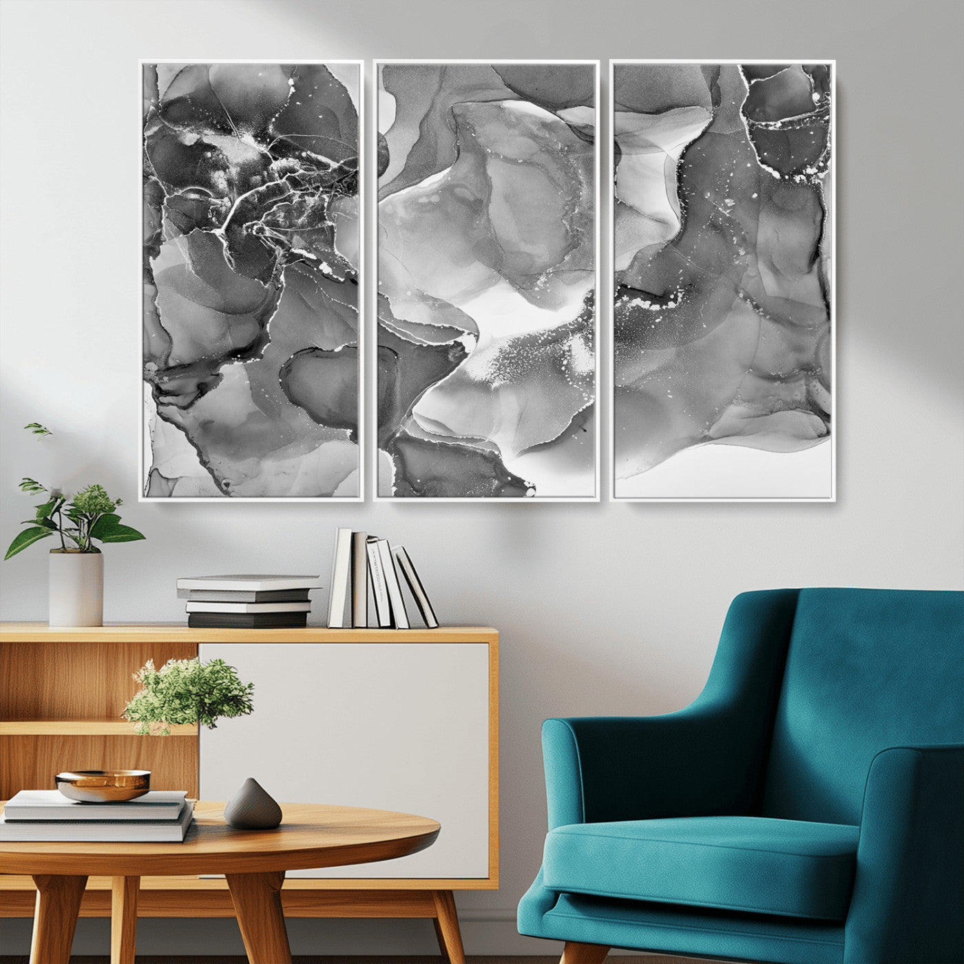 15911-MGV-CV-36X24-Black and White Abstract Wall Art – Modern Ink Swirl Canvas Print, Minimalist Contemporary Painting for Living Room, Bedroom,