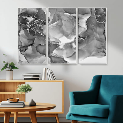 15911-MGV-CV-36X24-Black and White Abstract Wall Art – Modern Ink Swirl Canvas Print, Minimalist Contemporary Painting for Living Room, Bedroom,