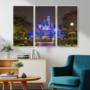 63560-MGV-CV-36X24-Fairy Tale Castle Wall Art – Magical Night Scene Canvas Print with Lights and Gardens, Fantasy Architecture Artwork for Living