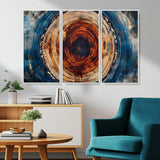 90395-MGV-CV-36X24-Tree Ring Wall Art – Abstract Wood Grain Canvas Print with Fiery Red and Blue Tones, Bold Rustic Nature Inspired Artwork Decor for