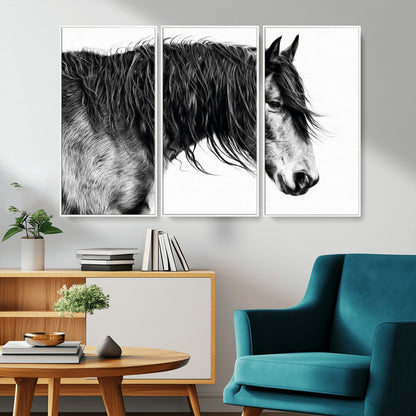 57694-MGV-CV-36X24-Horse Portrait Wall Art – Black and White Canvas Print with Detailed Stallion Profile, Rustic Farmhouse Equestrian Artwork for