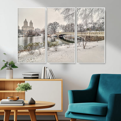 60292-MGV-CV-36X24-Central Park Winter Wall Art – Snowy Bow Bridge Canvas Print, Scenic New York City Landscape Photography for Living Room, Bedroom