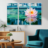 30320-MGV-CV-36X24-Pink Water Lily Wall Art – Lotus Flower Canvas Print with Reflection Water, Peaceful Botanical Artwork for Living Room, Bedroom,