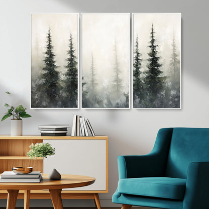 33241-MGV-CV-36X24-Misty Forest Wall Art Canvas Print, Framed Foggy Pines Art Picture Print, Forest Haze Perfect Rustic Minimalist Decor Artwork