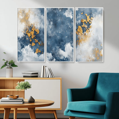 39575-MGV-CV-36X24-Blue and Gold Abstract Wall Art – Modern Canvas Print Featuring Cloudy Textures with Metallic Accents, Contemporary Artwork for