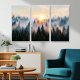 56391411-MGV-CV-36X24-Misty Forest Wall Art Canvas Print, Framed Sunrise Pines Art Picture Print, Moody Pines Perfect Serene Woodland Decor Artwork
