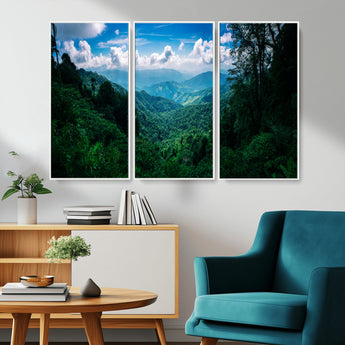 74439378-MGV-CV-36X24-Tropical Jungle Wall Art Canvas Print, Framed Lush Valley Art Picture Print, Forest Mountains Perfect Tropical Wilderness Decor