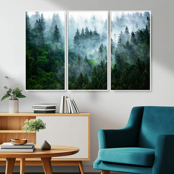 17393683-MGV-CV-36X24-Misty Forest Art Wall Art Canvas Print, Framed Foggy Mountain Art Art Picture Print, Scenic Wall Print Perfect Decor Artwork