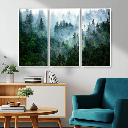 17393683-MGV-CV-36X24-Misty Forest Art Wall Art Canvas Print, Framed Foggy Mountain Art Art Picture Print, Scenic Wall Print Perfect Decor Artwork