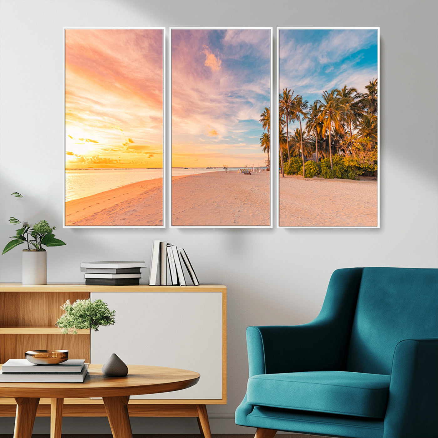 41542880-MGV-CV-36X24-Tropical Beach Wall Art Canvas Print, Framed Palm Trees Art Picture Print, Sunset Shore Perfect Tropical Coastal Decor Artwork