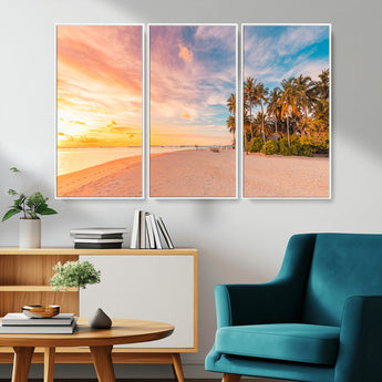 41542880-MGV-CV-36X24-Tropical Beach Wall Art Canvas Print, Framed Palm Trees Art Picture Print, Sunset Shore Perfect Tropical Coastal Decor Artwork