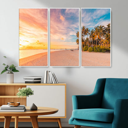 41542880-MGV-CV-36X24-Tropical Beach Wall Art Canvas Print, Framed Palm Trees Art Picture Print, Sunset Shore Perfect Tropical Coastal Decor Artwork