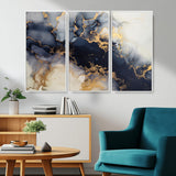 41136487-MGV-FC-48X32-3P_White-Black Marble Wall Art Canvas Print, Framed Gold Veins Art Picture Print, Abstract Texture Perfect Moody Luxe Decor Artwork