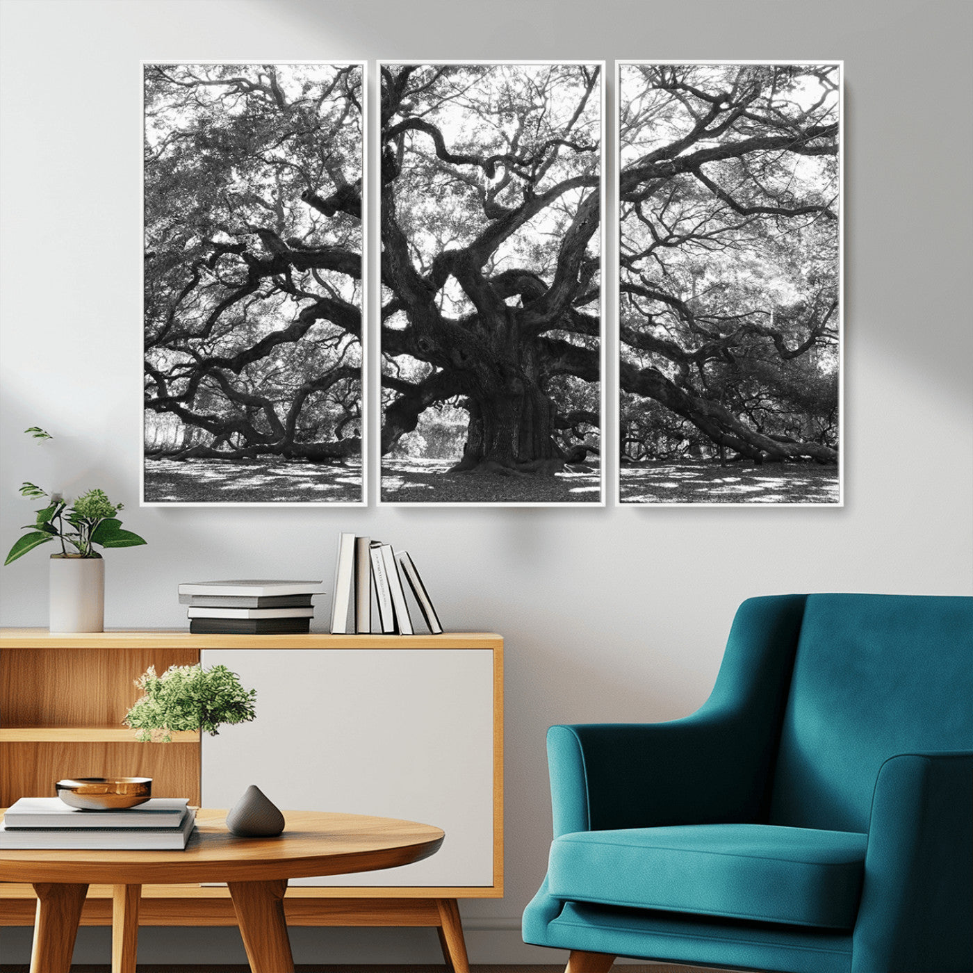 81655611-MGV-CV-36X24-Ancient Oak Wall Art Canvas Print, Framed Twisted Branches Art Picture Print, Gnarled Tree Perfect Moody Nature Decor Artwork
