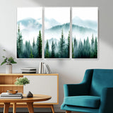 16716676-MGV-CV-36X24-Pine Forest Wall Art Canvas Print, Framed Misty Mountains Art Picture Print, Foggy Trees Perfect Moody Forest Decor Artwork