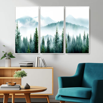 16716676-MGV-CV-36X24-Pine Forest Wall Art Canvas Print, Framed Misty Mountains Art Picture Print, Foggy Trees Perfect Moody Forest Decor Artwork