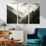 57570237-MGV-CV-36X24-Misty Valley Wall Art Canvas Print, Framed Foggy Forest Art Picture Print, Pine Trees Perfect Moody Woodland Decor Artwork