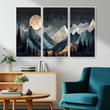 11060882-MGV-CV-36X24-Moonlit Mountains Wall Art Canvas Print, Framed Forest Silhouette Art Picture Print, Night Landscape Perfect Modern Forest Decor