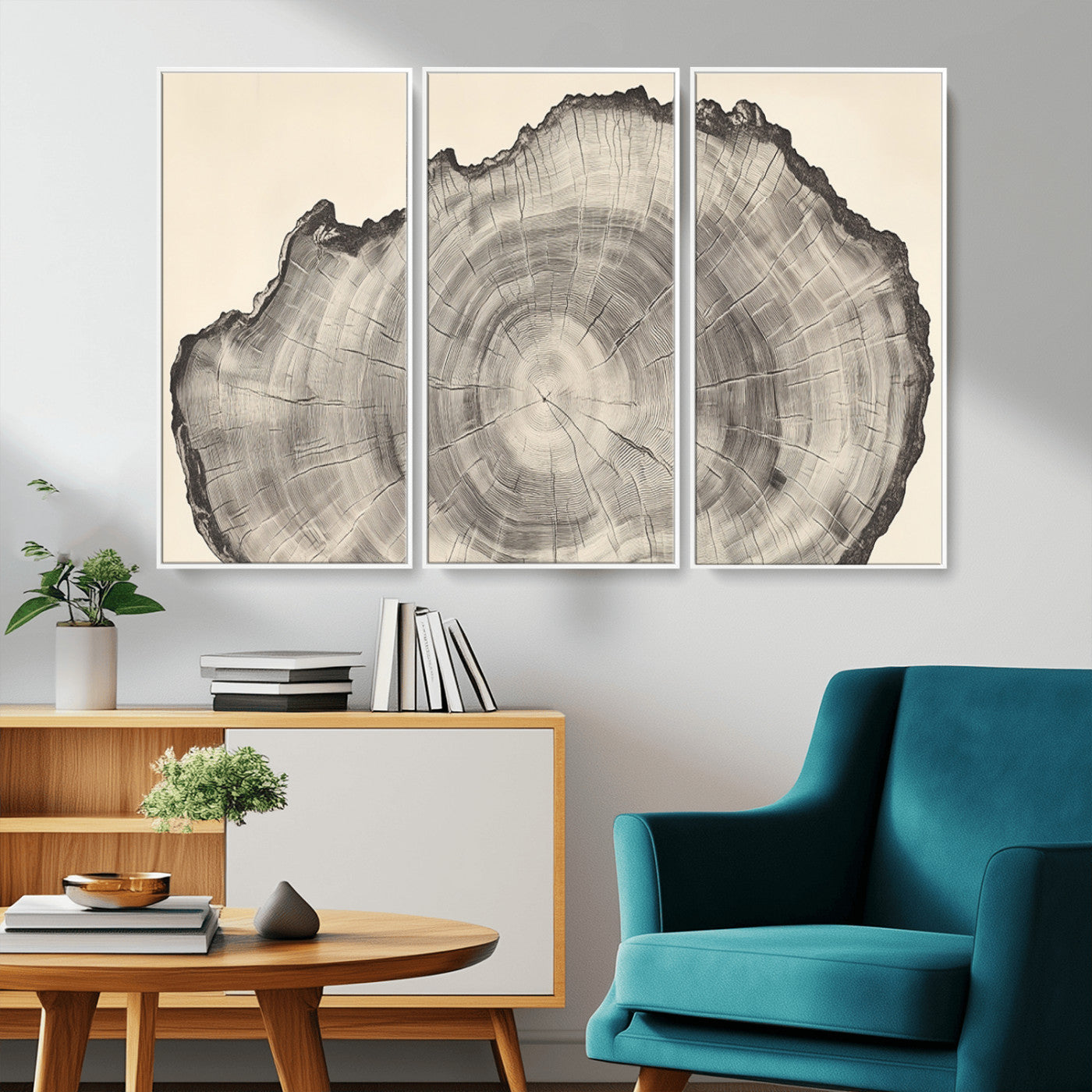 98921313-MGV-CV-36X24-Tree Ring Wall Art Canvas Print, Framed Wood Slice Art Picture Print, Minimalist Wood Perfect Rustic Academic Decor Artwork