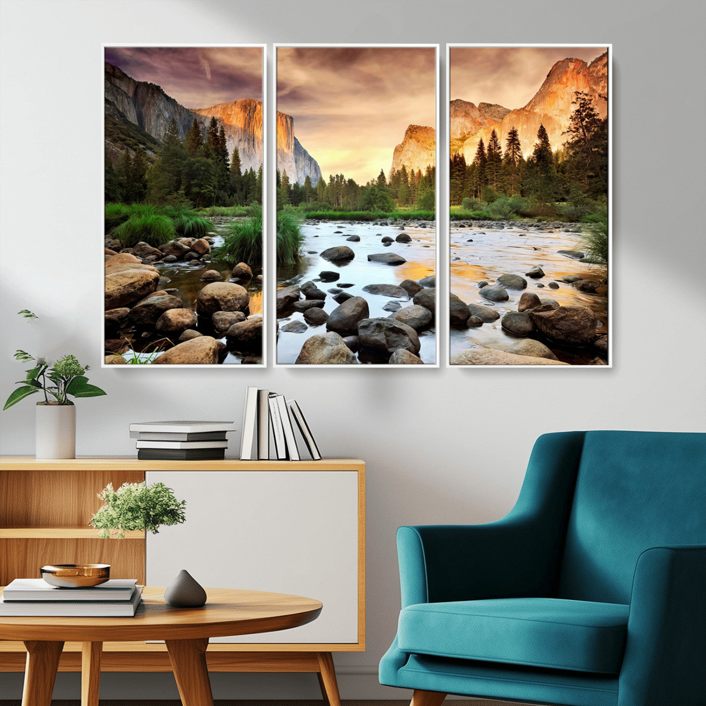 90956031-MGV-CV-36X24-Yosemite Valley Wall Art – Scenic Mountain River Landscape Canvas Print, Nature Photography for Living Room, Bedroom, Cabin,