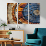 18032999-MGV-CV-36X24-Tree Ring Wall Art – Blue Brown Abstract Wood Slice Canvas Print, Rustic Modern Nature Decor for Living Room, Office, Bedroom or