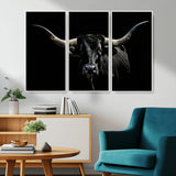 37531960-MGV-CV-36X24-Black Longhorn Bull Wall Art – Dramatic Western Cattle Canvas Print, Rustic Farmhouse Animal Artwork for Living Room, Bedroom,