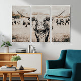 27497342-MGV-CV-36X24-Texas Longhorn Wall Art Canvas Print, Framed Speckled Cow Art Picture Print, Horned Cattle Perfect Rustic Western Decor Artwork