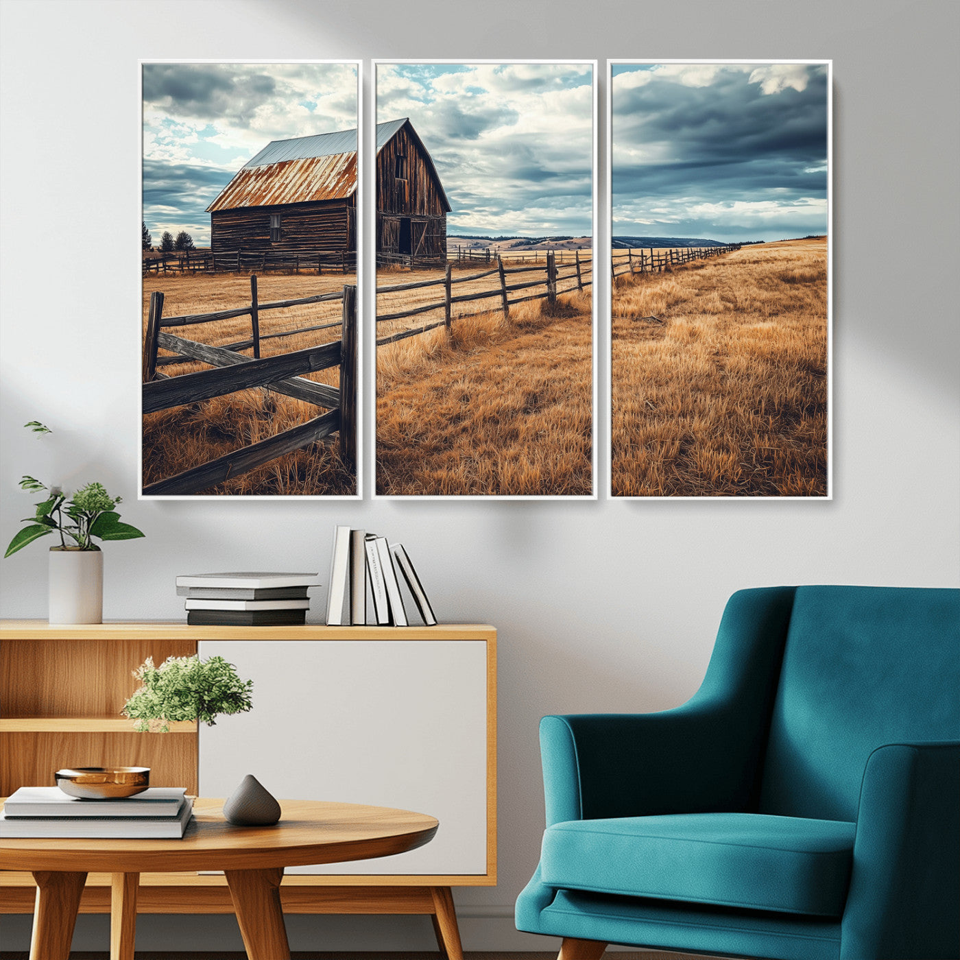 69356982-MGV-CV-36X24-Old Barn Wall Art Canvas Print, Framed Rustic Fence Art Picture Print, Wooden Farmhouse Perfect Rustic Farmhouse Decor Artwork