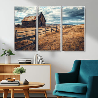 69356982-MGV-CV-36X24-Old Barn Wall Art Canvas Print, Framed Rustic Fence Art Picture Print, Wooden Farmhouse Perfect Rustic Farmhouse Decor Artwork