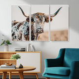70414966-MGV-CV-36X24-Texas Longhorn Wall Art Canvas Print, Framed Speckled Cow Art Picture Print, Horned Bull Perfect Rustic Western Decor Artwork