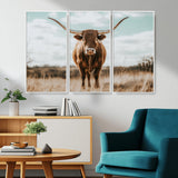 39350715-MGV-CV-36X24-Texas Longhorn Wall Art Canvas Print, Framed Longhorn Cow Art Picture Print, Western Cattle Perfect Rustic Western Decor Artwork