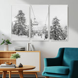 55003599-MGV-CV-36X24-Snowy Ski Lift Wall Art Canvas Print, Framed Winter Forest Art Picture Print, Ski lift Ride Perfect Winter Lodge Decor Artwork