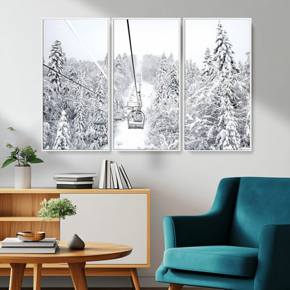 60296839-MGV-CV-36X24-Snowy Mountains Wall Art Canvas Print, Framed Ski Lift Art Picture Print, Winter Forest Perfect Winter Minimalist Decor Artwork