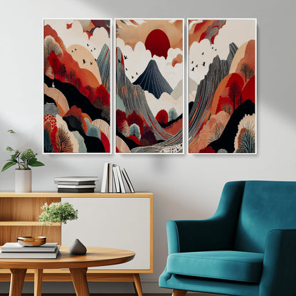 59495752-MGV-CV-36X24-Abstract Mountain Wall Art Canvas Print, Framed Vibrant Landscape Art Picture Print, Nature Drawing Perfect Contemporary