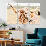 21060648-MGV-CV-36X24-Texas Longhorn Wall Art Canvas Print, Framed Speckled Cow Art Picture Print, Rustic Bull Perfect Rustic Western Decor Artwork