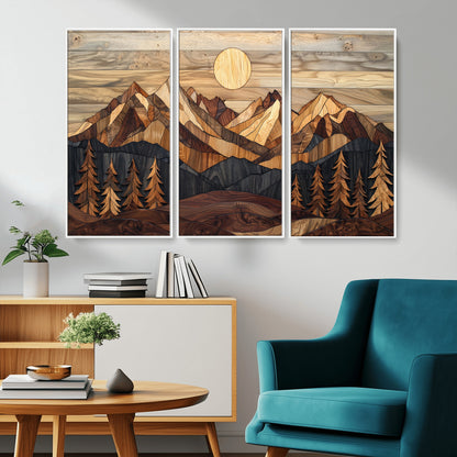 39116082-MGV-CV-36X24-Wood Mountain Landscape Wall Art Canvas Print, Framed Sunset Hills Art Picture Print, Abstract Nature Perfect Boho Decor Artwork