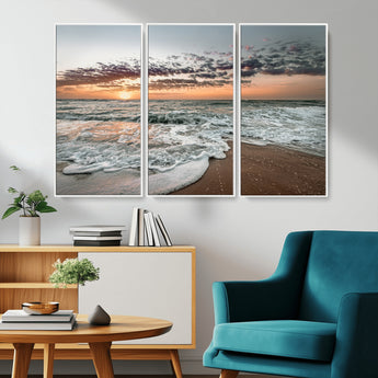 40632752-MGV-CV-36X24-Ocean Sunset Wall Art Canvas Print, Framed Beach Waves Art Picture Print, Coastal Scene Perfect Coastal Decor Artwork