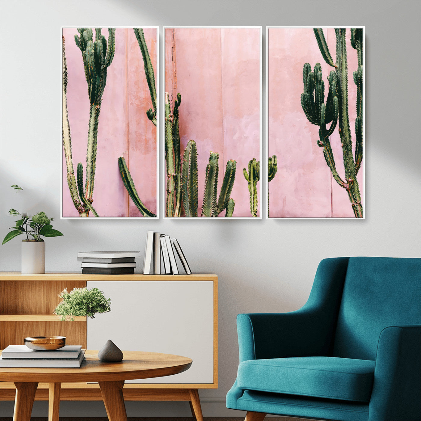 93119502-MGV-CV-36X24-Tall Cactus Wall Art Canvas Print, Framed Pink Wall Art Picture Print, Cactus Lines Perfect Modern Desert Decor Artwork