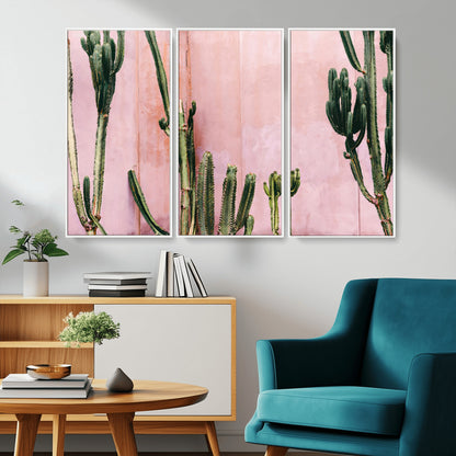 93119502-MGV-CV-36X24-Tall Cactus Wall Art Canvas Print, Framed Pink Wall Art Picture Print, Cactus Lines Perfect Modern Desert Decor Artwork