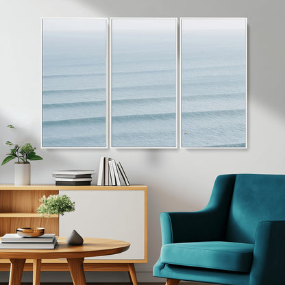 47814787-MGV-CV-36X24-Ocean Waves Wall Art Canvas Print, Framed Solo Surfer Art Picture Print, Wave Lines Perfect Minimalist Ocean Decor Artwork