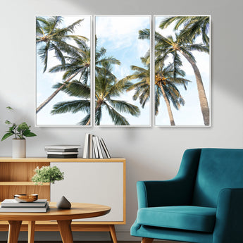 87247012-MGV-CV-36X24-Skyward Palm Trees Wall Art Canvas Print, Framed Tropical Sky Art Picture Print, Coconut Palm Perfect Tropical Skyview Decor