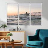 58502923-MGV-FC-48X32-3P_White-Wave Rider Wall Art Canvas Print, Framed Ocean Wave Art Picture Print, Riding Surf Perfect Sunset Surf Decor Artwork