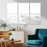 33449548-MGV-CV-36X24-Group Surfers Wall Art Canvas Print, Framed Ocean Wave Art Picture Print, Surf Crowd Perfect Monochrome Surf Decor Artwork