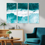 23828594-MGV-CV-36X24-Aerial Waves Wall Art Canvas Print, Framed Ocean Break Art Picture Print, Sea Foam Perfect Tropical Coastal Decor Artwork
