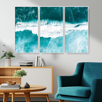 23828594-MGV-CV-36X24-Aerial Waves Wall Art Canvas Print, Framed Ocean Break Art Picture Print, Sea Foam Perfect Tropical Coastal Decor Artwork