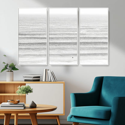 66534476-MGV-CV-36X24-Lone Surfer Wall Art Canvas Print, Framed Ocean Waves Art Picture Print, Minimal Sea Perfect Minimal Coastal Decor Artwork