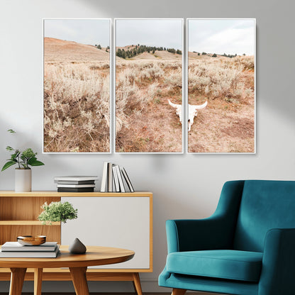 97234735-MGV-CV-36X24-Rustic Bones Wall Art Canvas Print, Framed Desert Sage Art Picture Print, Prairie Skull Perfect Minimal Rustic Decor Artwork