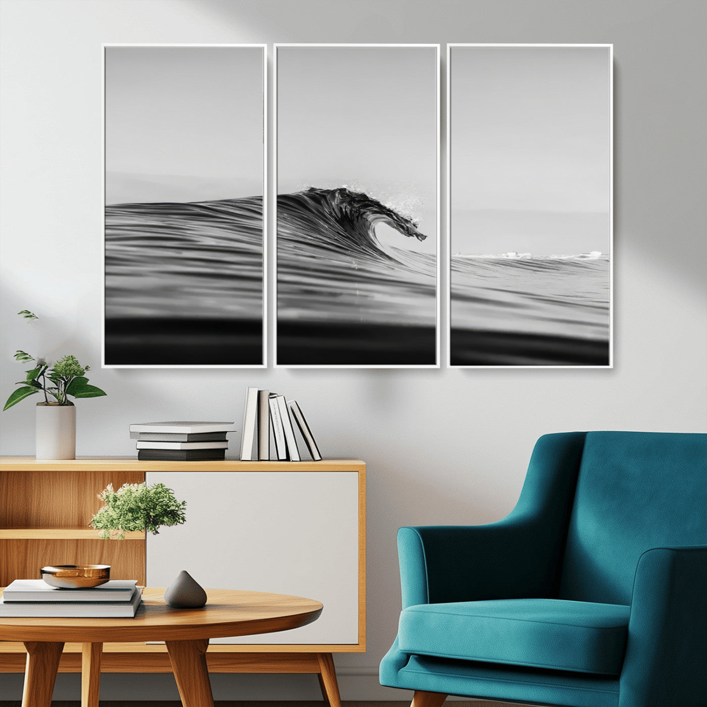 24029476-MGV-CV-36X24-Black Wave Wall Art Canvas Print, Framed Abstract Surf Art Picture Print, Minimalist Ocean Perfect Minimalist Coastal Decor