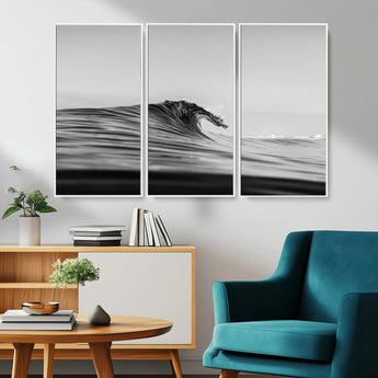 24029476-MGV-CV-36X24-Black Wave Wall Art Canvas Print, Framed Abstract Surf Art Picture Print, Minimalist Ocean Perfect Minimalist Coastal Decor
